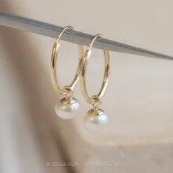 Freshwater Pearl Huggie Hoops, 14k Yellow Gold Earrings -Point No Point Studio Store 20230616 SFS0112