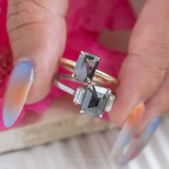 1.56 Carat Black Speckled Emerald Diamond Engagement Ring, Jane Setting, 14k Yellow Gold -Point No Point Studio Store 20230616 SFS0126