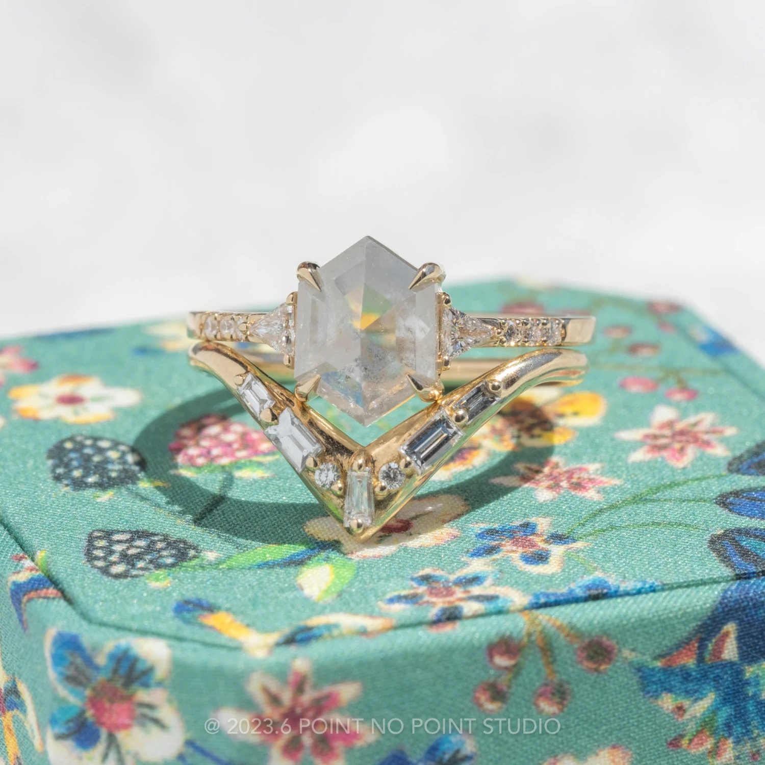 1.99 Carat Icy White Hexagon Diamond Engagement Ring, Eliza Setting, 14K Yellow Gold 3 1.99 Carat Icy White Hexagon Diamond Engagement Ring, Eliza Setting, 14K Yellow Gold - Image 3