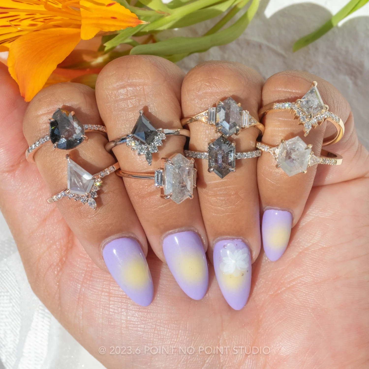 1.99 Carat Icy White Hexagon Diamond Engagement Ring, Eliza Setting, 14K Yellow Gold 4 1.99 Carat Icy White Hexagon Diamond Engagement Ring, Eliza Setting, 14K Yellow Gold - Image 4