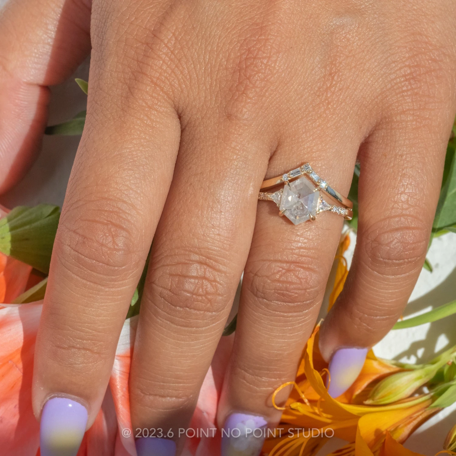 1.99 Carat Icy White Hexagon Diamond Engagement Ring, Eliza Setting, 14K Yellow Gold 2 1.99 Carat Icy White Hexagon Diamond Engagement Ring, Eliza Setting, 14K Yellow Gold - Image 2