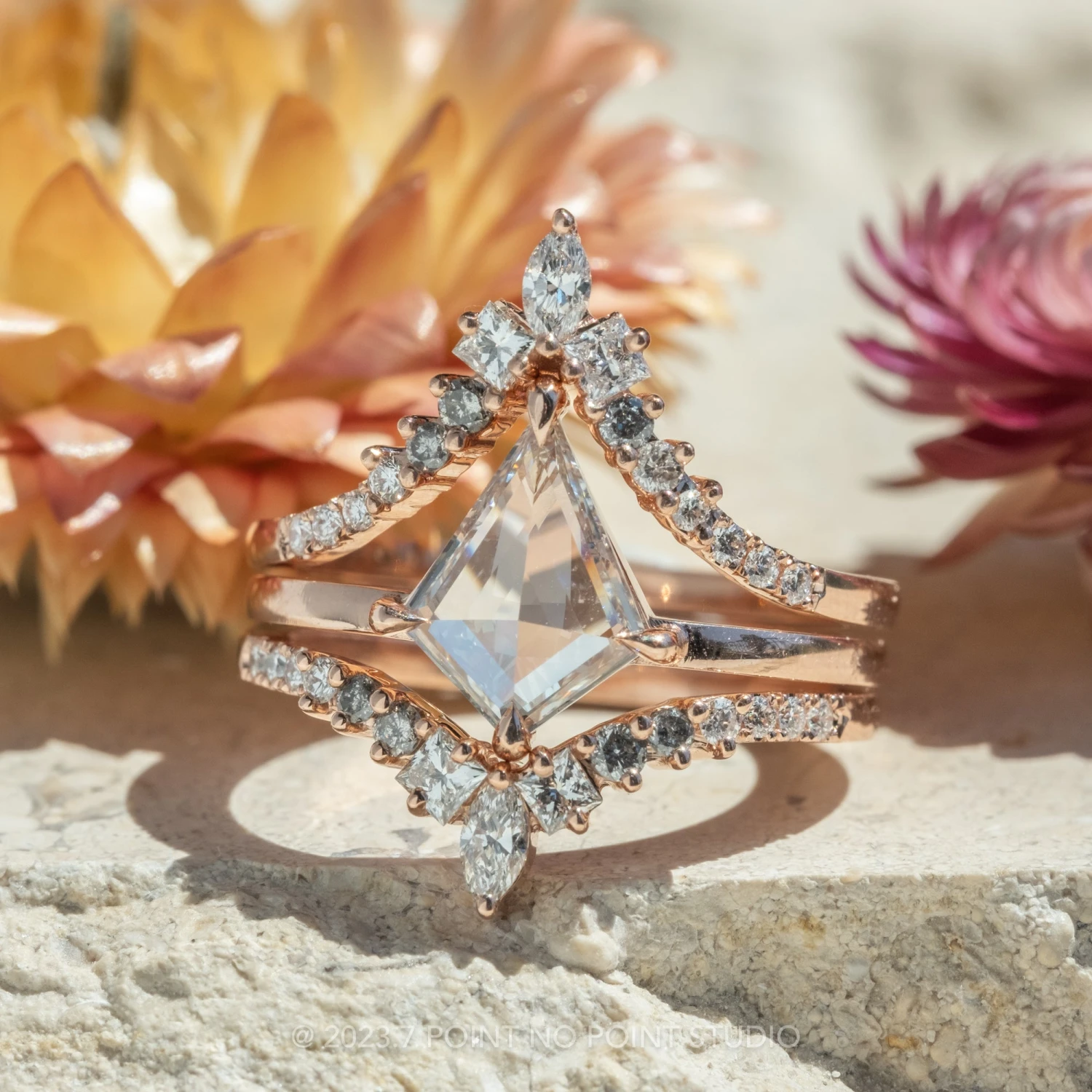 1.15 Carat Clear Kite Diamond Engagement Ring, Jane Setting, 14K Rose Gold 3 1.15 Carat Clear Kite Diamond Engagement Ring, Jane Setting, 14K Rose Gold - Image 3