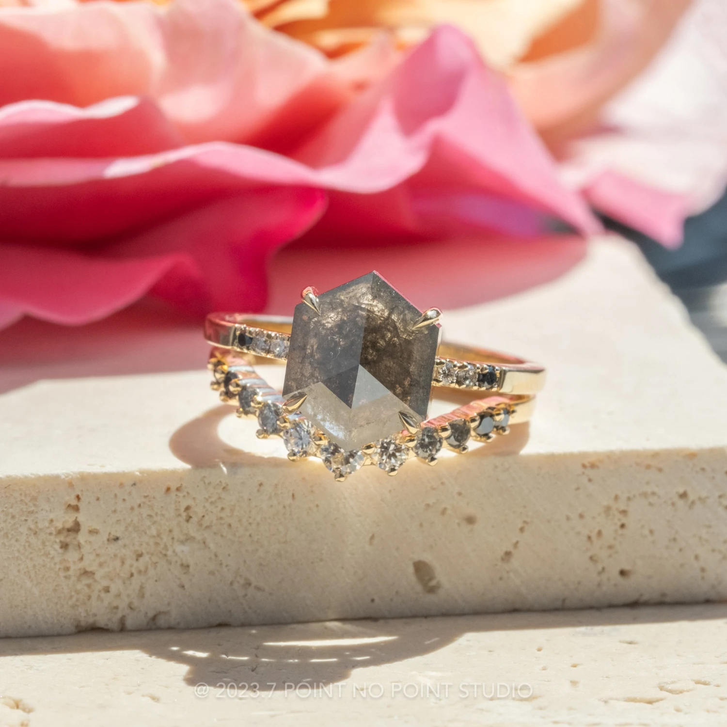 2.56 Carat Black Hexagon Diamond Engagement Ring, Ombre Jules Setting, 14k Yellow Gold 3 2.56 Carat Black Hexagon Diamond Engagement Ring, Ombre Jules Setting, 14k Yellow Gold - Image 3