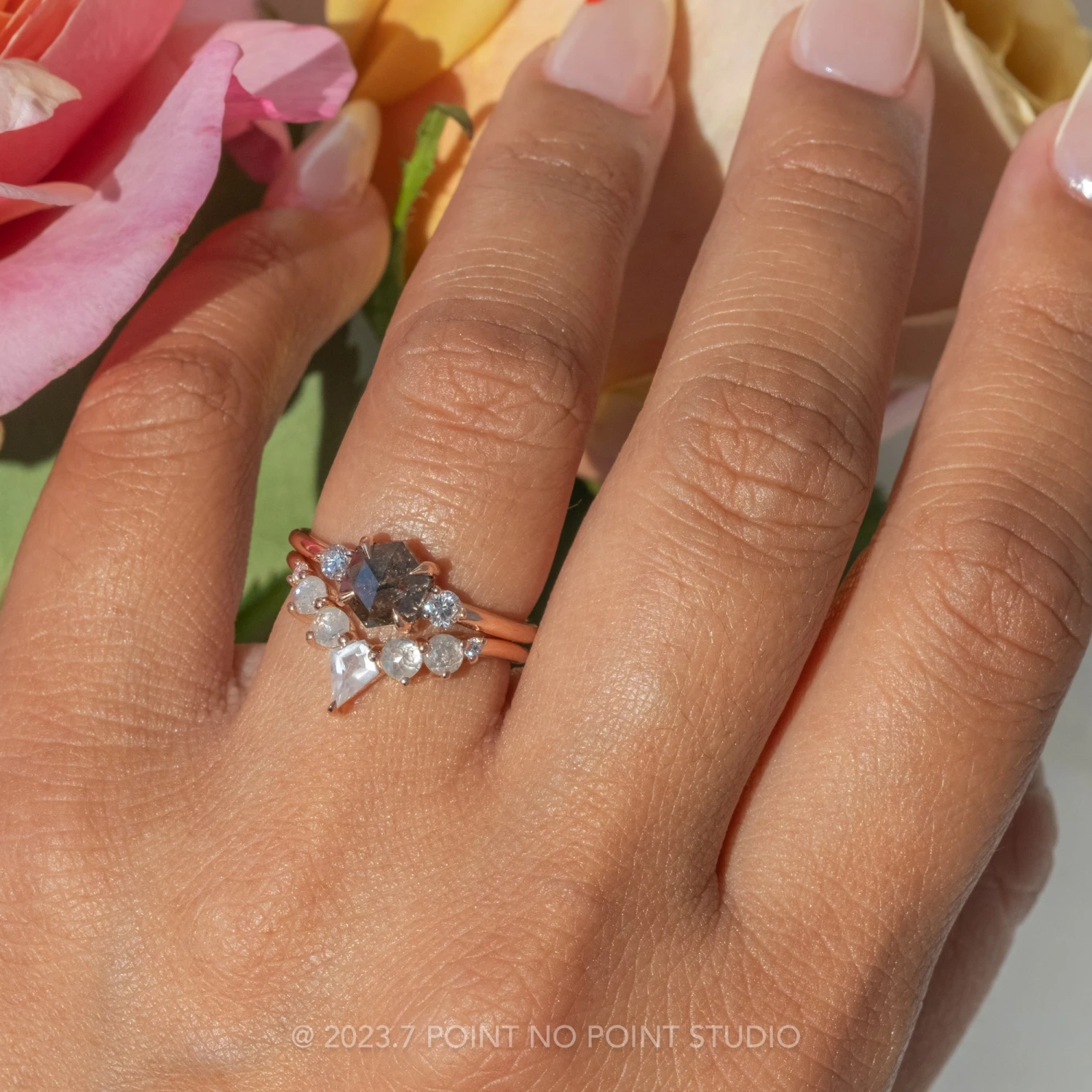 1.33 Carat Salt And Pepper Hexagon Diamond Engagement Ring, Zoe Setting, 14K Rose Gold 2 1.33 Carat Salt And Pepper Hexagon Diamond Engagement Ring, Zoe Setting, 14K Rose Gold - Image 2