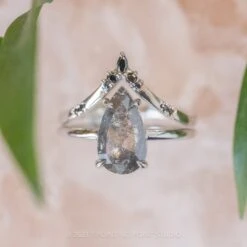 2.12 Carat Salt And Pepper Pear Diamond Engagement Ring, Jane Setting, Platinum 7 2.12 Carat Salt And Pepper Pear Diamond Engagement Ring, Jane Setting, Platinum -Point No Point Studio Store 20230728 SFS0020