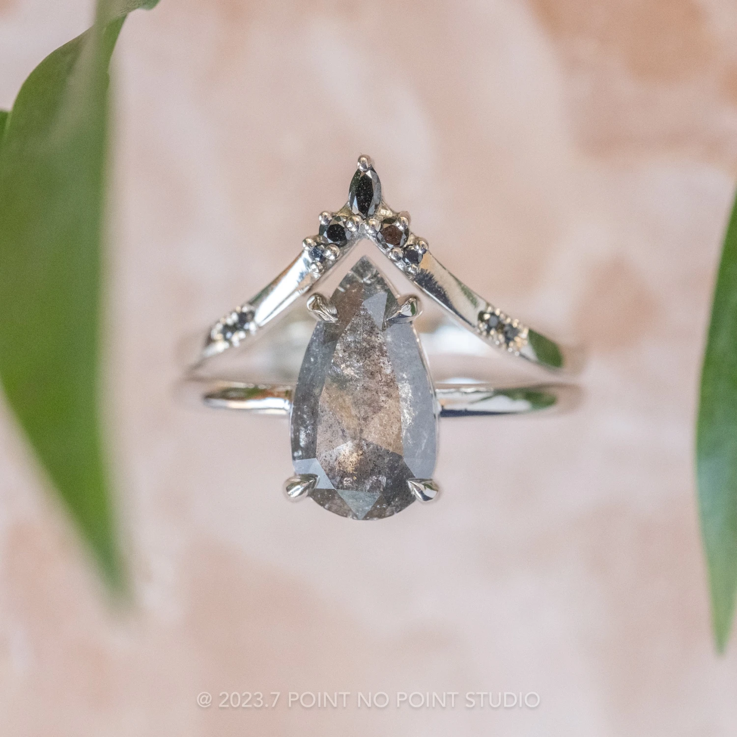 2.12 Carat Salt And Pepper Pear Diamond Engagement Ring, Jane Setting, Platinum 3 2.12 Carat Salt And Pepper Pear Diamond Engagement Ring, Jane Setting, Platinum - Image 3