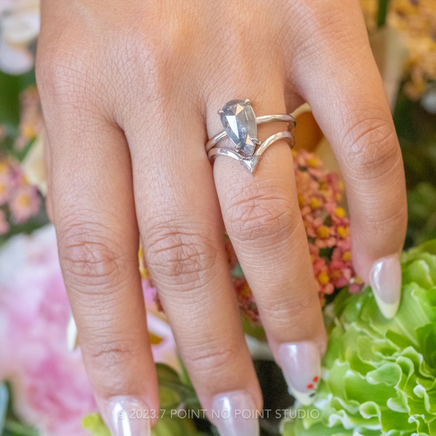 2.12 Carat Salt And Pepper Pear Diamond Engagement Ring, Jane Setting, Platinum 2 2.12 Carat Salt And Pepper Pear Diamond Engagement Ring, Jane Setting, Platinum - Image 2