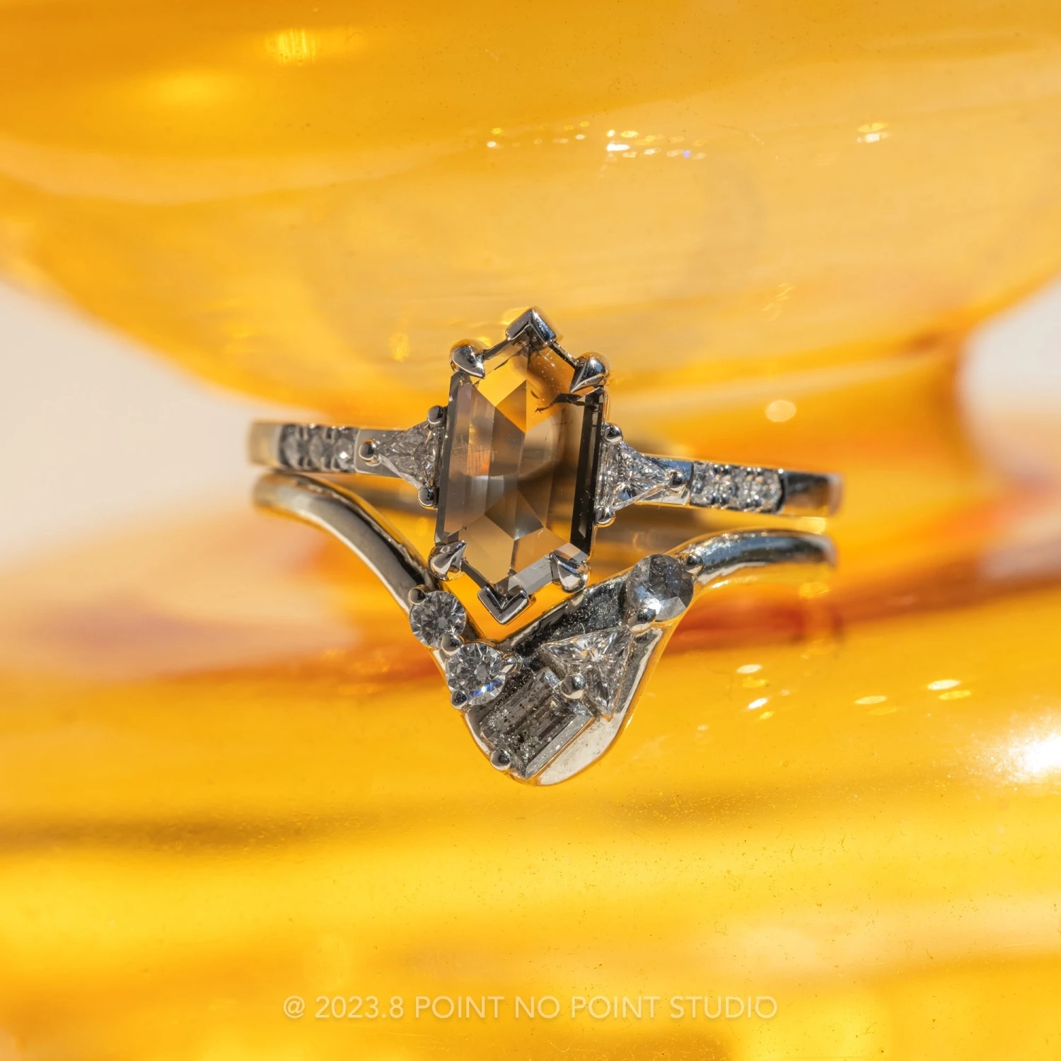 1.59 Carat Salt And Pepper Hexagon Diamond Engagement Ring, Eliza Setting, 14k White Gold 3 1.59 Carat Salt And Pepper Hexagon Diamond Engagement Ring, Eliza Setting, 14k White Gold - Image 3