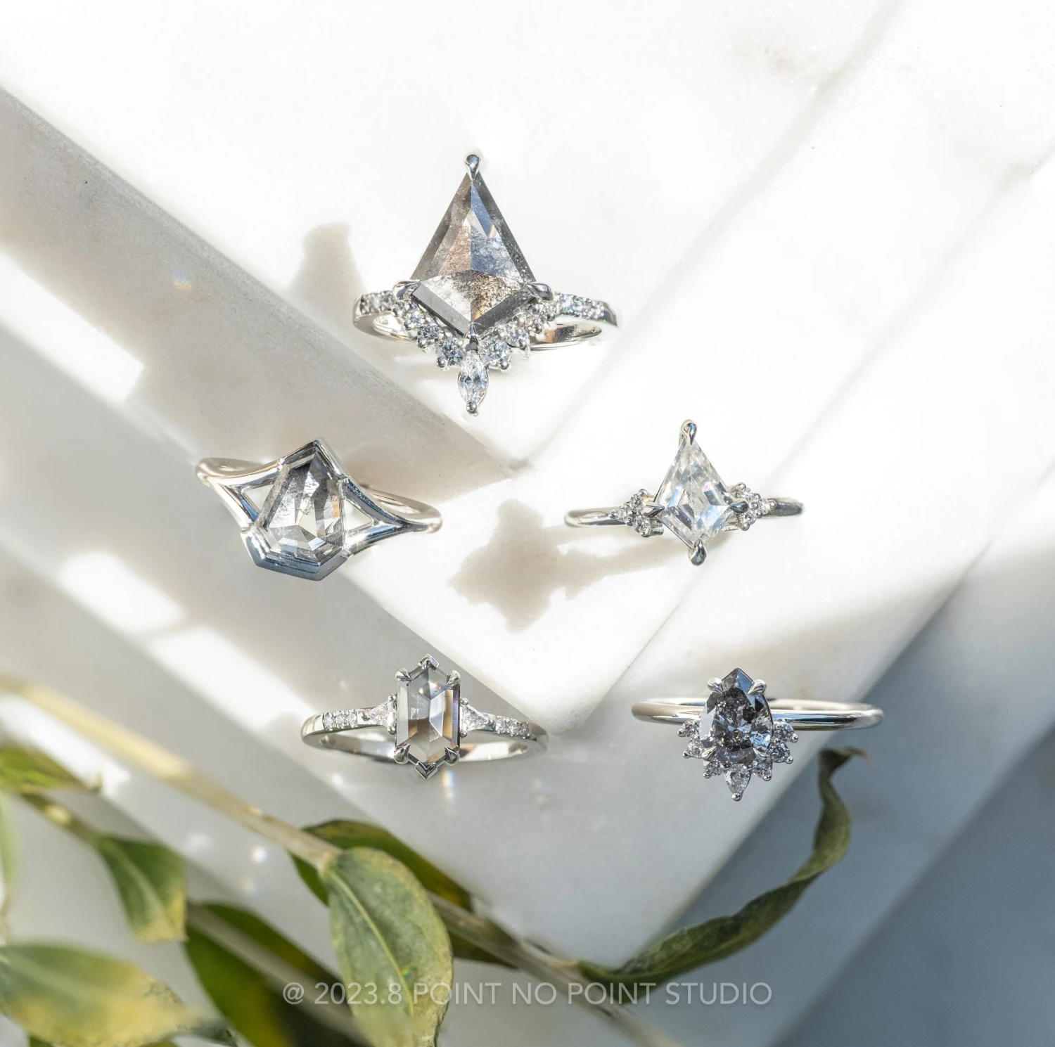 1.59 Carat Salt And Pepper Hexagon Diamond Engagement Ring, Eliza Setting, 14k White Gold 4 1.59 Carat Salt And Pepper Hexagon Diamond Engagement Ring, Eliza Setting, 14k White Gold - Image 4