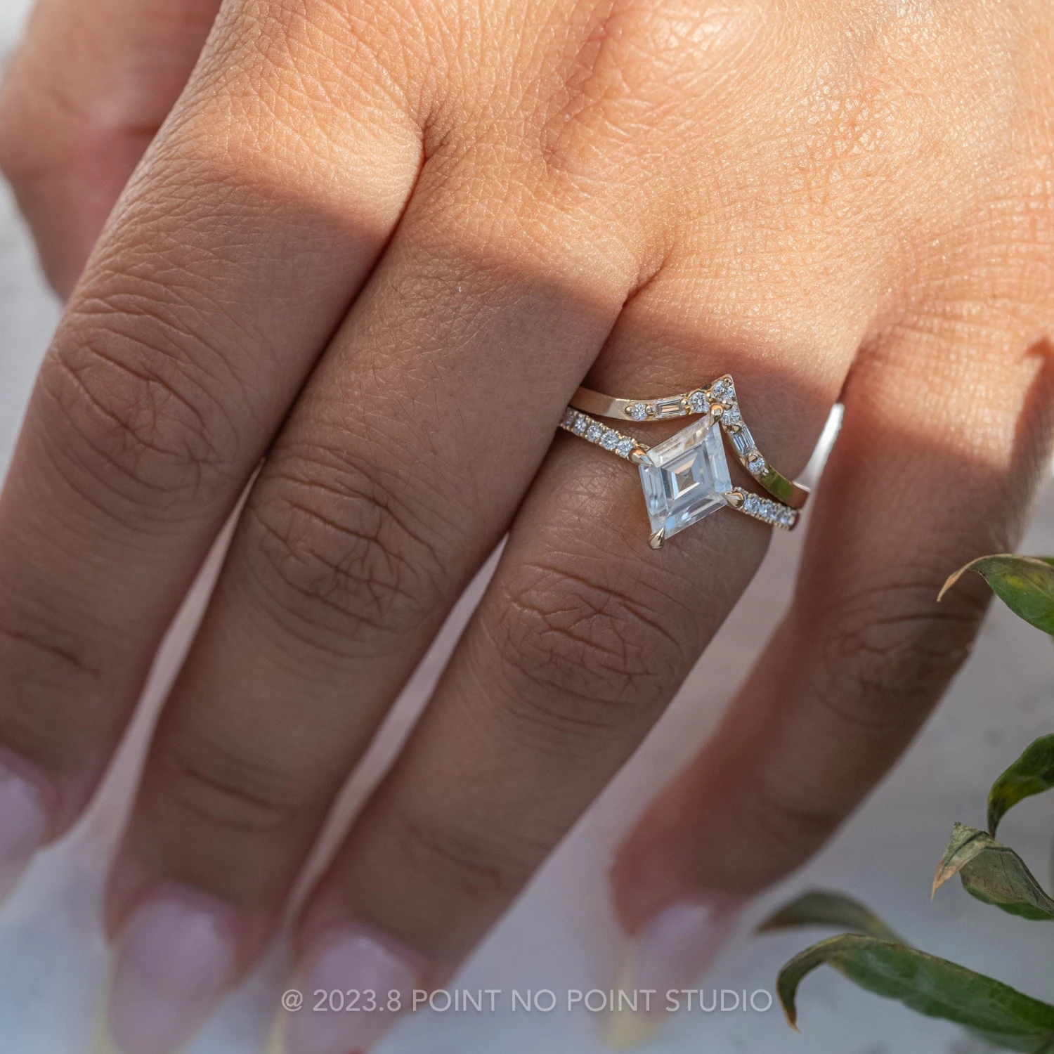 Lozenge Moissanite And Diamond Engagement Ring, Jules Setting, 14K Yellow Gold 2 Lozenge Moissanite And Diamond Engagement Ring, Jules Setting, 14K Yellow Gold - Image 2