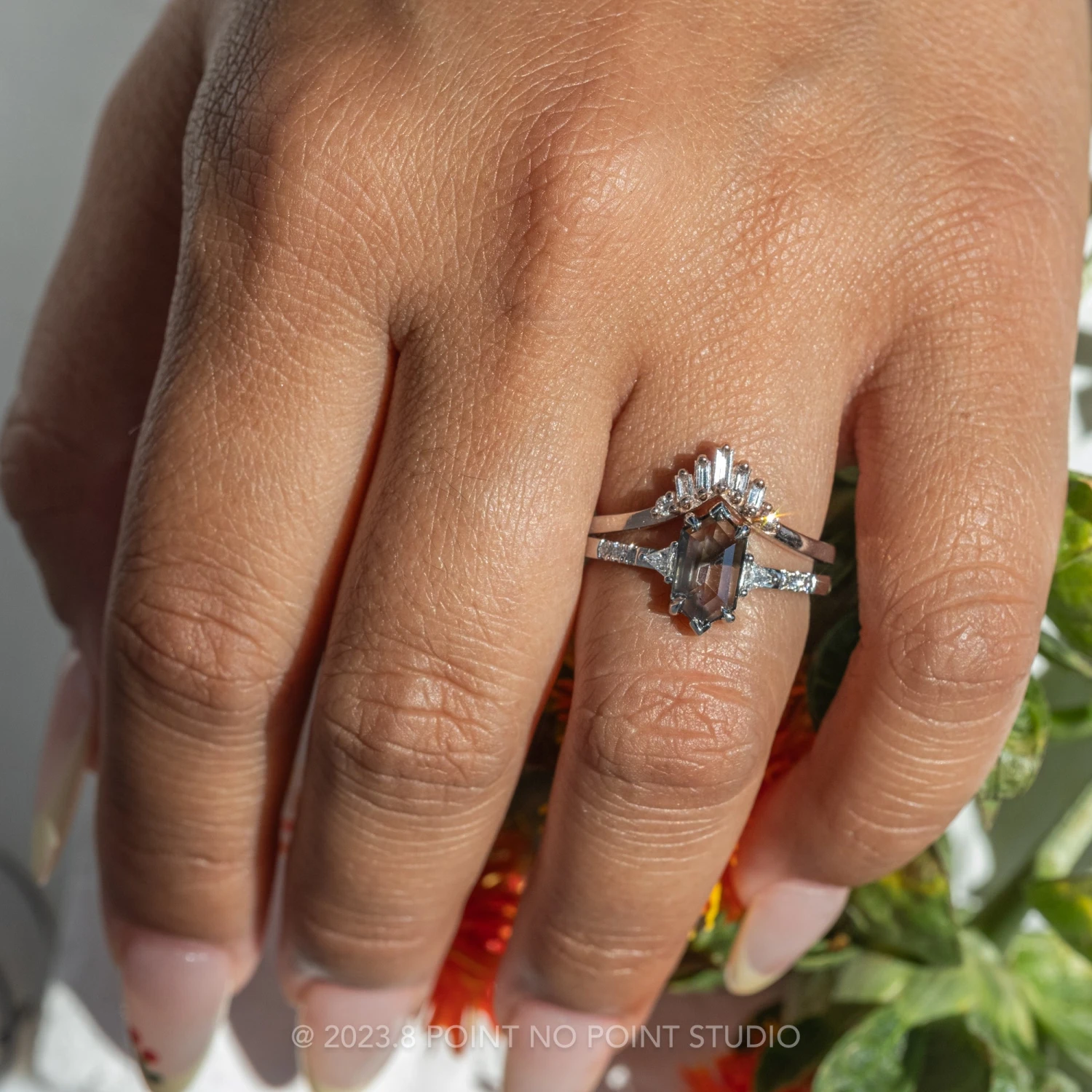 1.59 Carat Salt And Pepper Hexagon Diamond Engagement Ring, Eliza Setting, Platinum 2 1.59 Carat Salt And Pepper Hexagon Diamond Engagement Ring, Eliza Setting, Platinum - Image 2