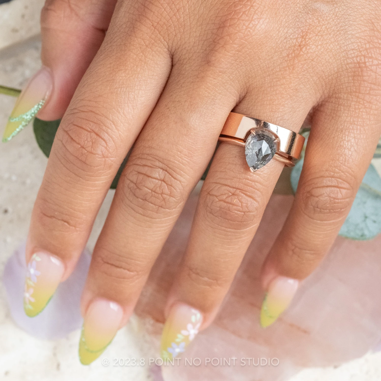 2.55 Carat Salt And Pepper Pear Diamond Engagement Ring, Jane Setting, 14K Rose Gold 2 2.55 Carat Salt And Pepper Pear Diamond Engagement Ring, Jane Setting, 14K Rose Gold - Image 2