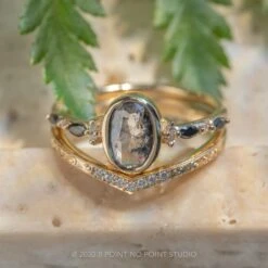 1.62 Carat Salt And Pepper Oval Diamond Engagement Ring, Bezel Astrid Setting, 14K Yellow Gold -Point No Point Studio Store 20230811 SFS0057