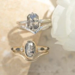 1.62 Carat Salt And Pepper Oval Diamond Engagement Ring, Bezel Astrid Setting, 14K Yellow Gold -Point No Point Studio Store 20230811 SFS0076