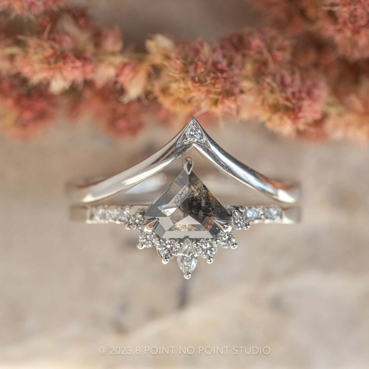 .77 Carat Black Shield Diamond Engagement Ring, Avaline Setting, 14k White Gold 3 .77 Carat Black Shield Diamond Engagement Ring, Avaline Setting, 14k White Gold - Image 3