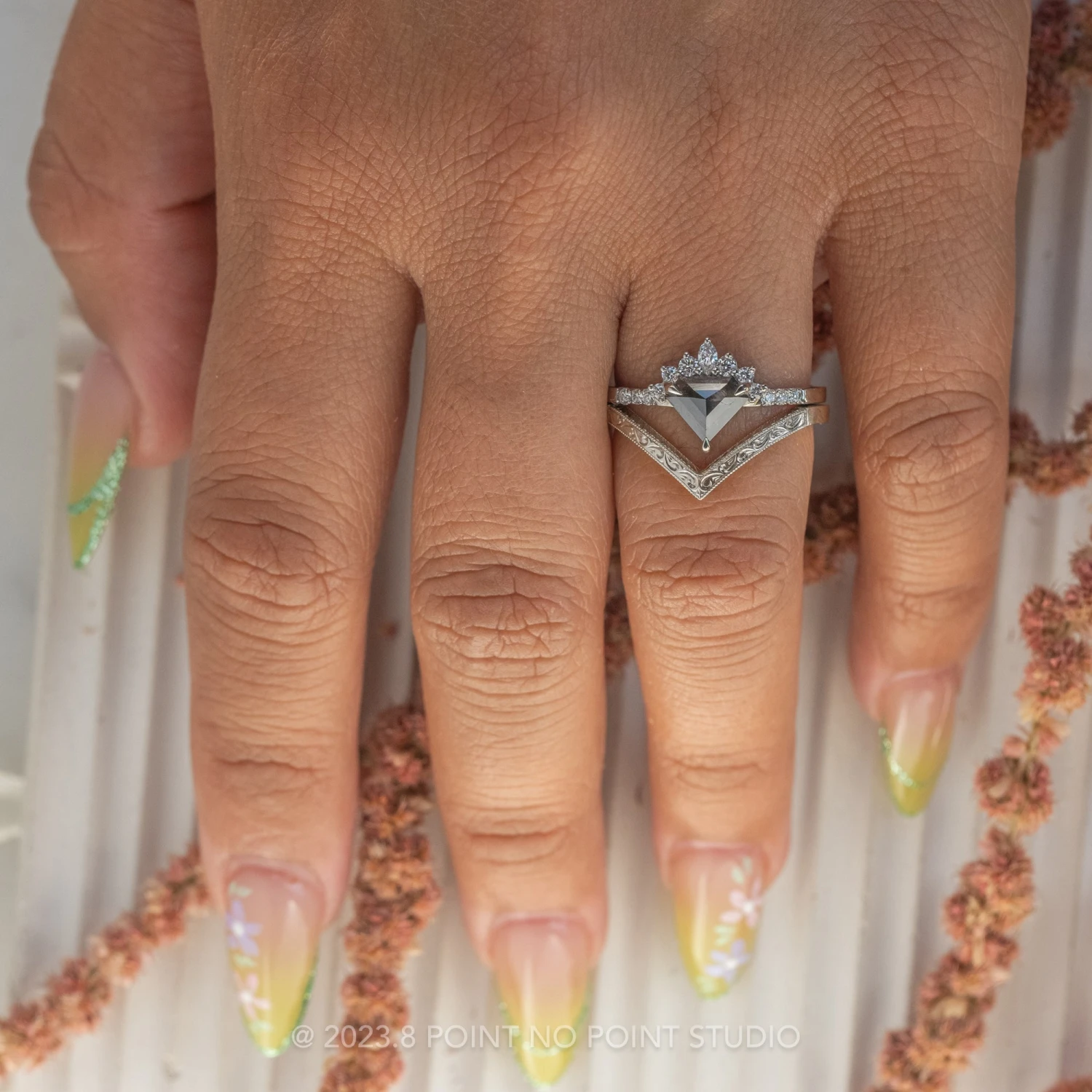 .77 Carat Black Shield Diamond Engagement Ring, Avaline Setting, 14k White Gold 2 .77 Carat Black Shield Diamond Engagement Ring, Avaline Setting, 14k White Gold - Image 2