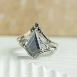 1.34 Carat Black Kite Moissanite Engagement Ring, Mackenzie Setting, Platinum 9 1.34 Carat Black Kite Moissanite Engagement Ring, Mackenzie Setting, Platinum -Point No Point Studio Store 20230825 SFS0046