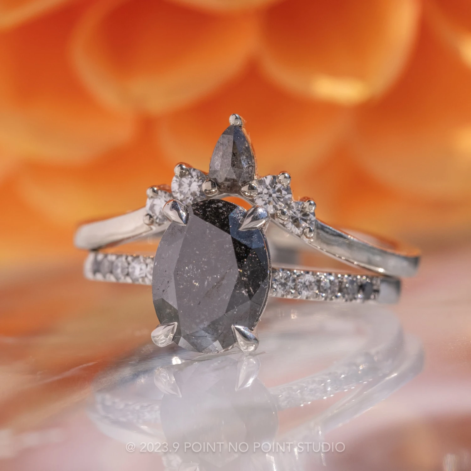 1.72 Carat Black Speckled Oval Diamond Engagement Ring, Ombre Jules Setting, Platinum 3 1.72 Carat Black Speckled Oval Diamond Engagement Ring, Ombre Jules Setting, Platinum - Image 3