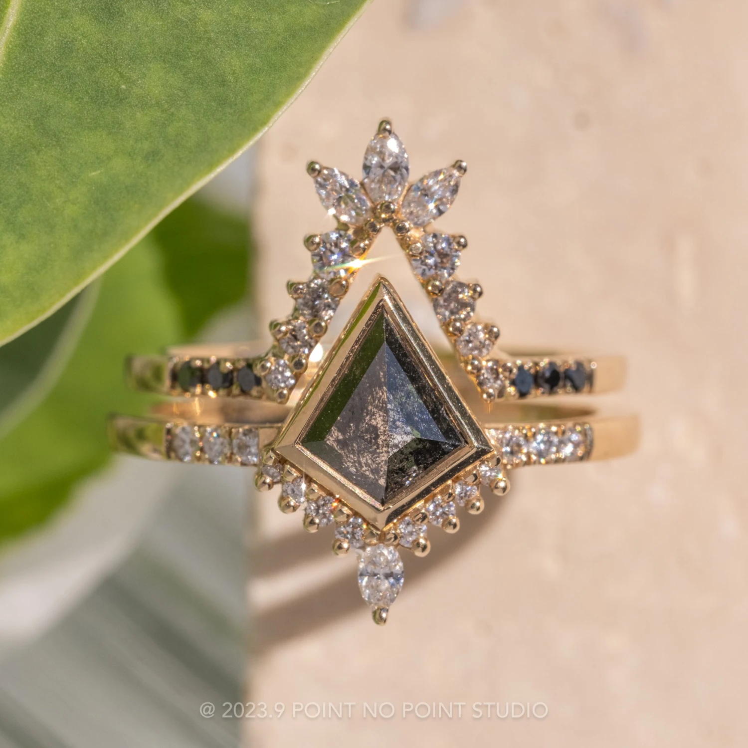 Marquise Diamond Wedding Band, Ombre Cleo Setting, 14K Yellow Gold 3 Marquise Diamond Wedding Band, Ombre Cleo Setting, 14K Yellow Gold - Image 3