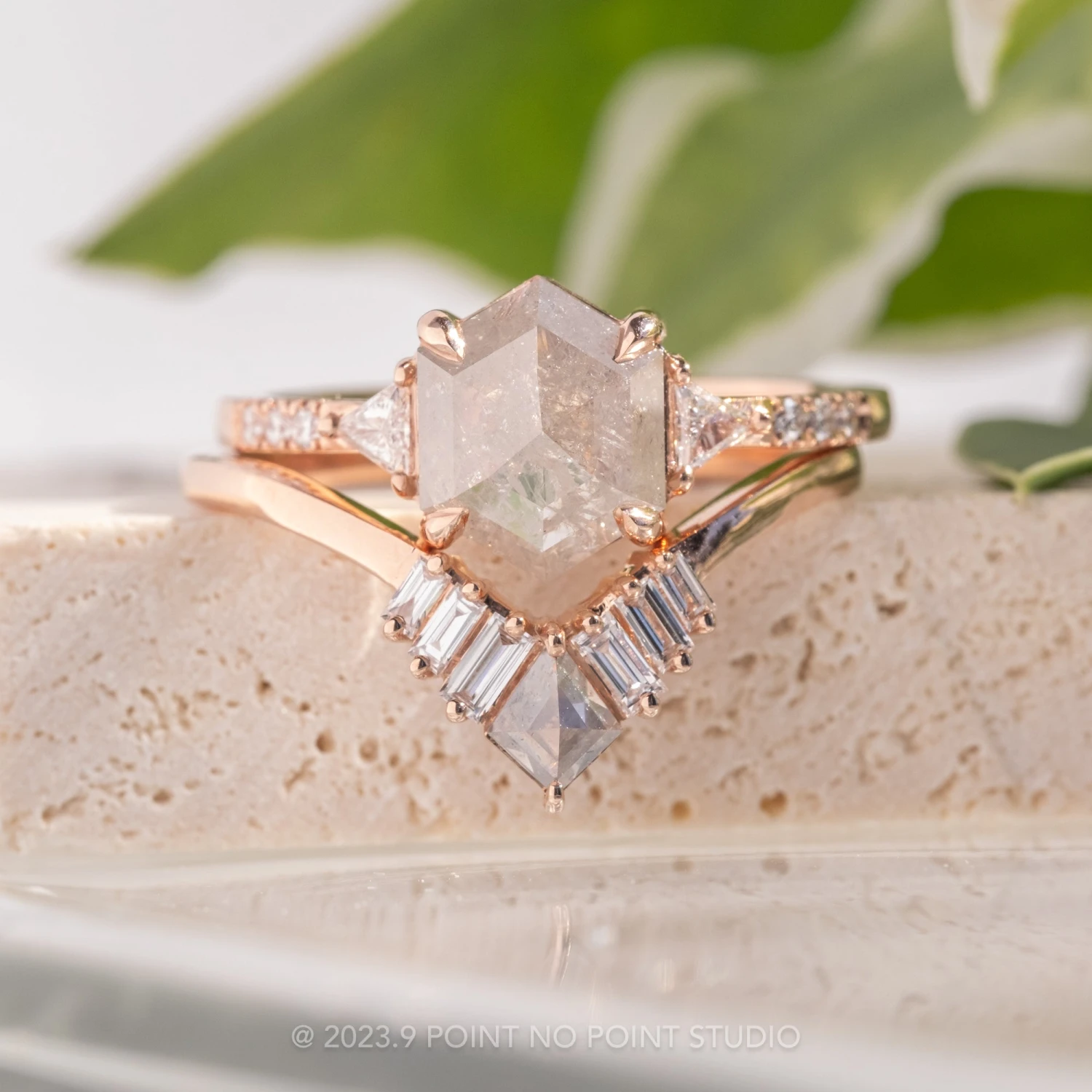 1.56 Carat Icy White Hexagon Diamond Engagement Ring, Eliza Setting, 14K Rose Gold 3 1.56 Carat Icy White Hexagon Diamond Engagement Ring, Eliza Setting, 14K Rose Gold - Image 3