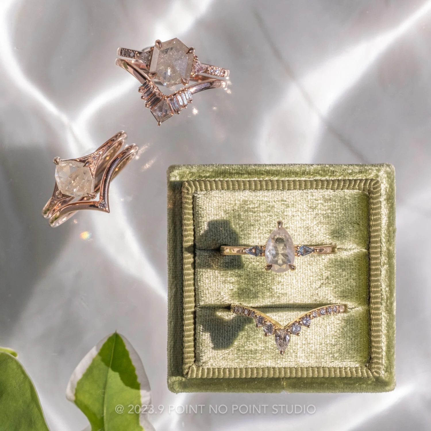 1.56 Carat Icy White Hexagon Diamond Engagement Ring, Eliza Setting, 14K Rose Gold 4 1.56 Carat Icy White Hexagon Diamond Engagement Ring, Eliza Setting, 14K Rose Gold - Image 4