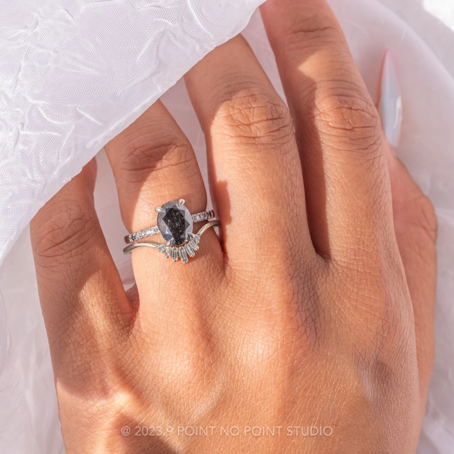 1.72 Carat Black Speckled Oval Diamond Engagement Ring, Ombre Jules Setting, Platinum 2 1.72 Carat Black Speckled Oval Diamond Engagement Ring, Ombre Jules Setting, Platinum - Image 2