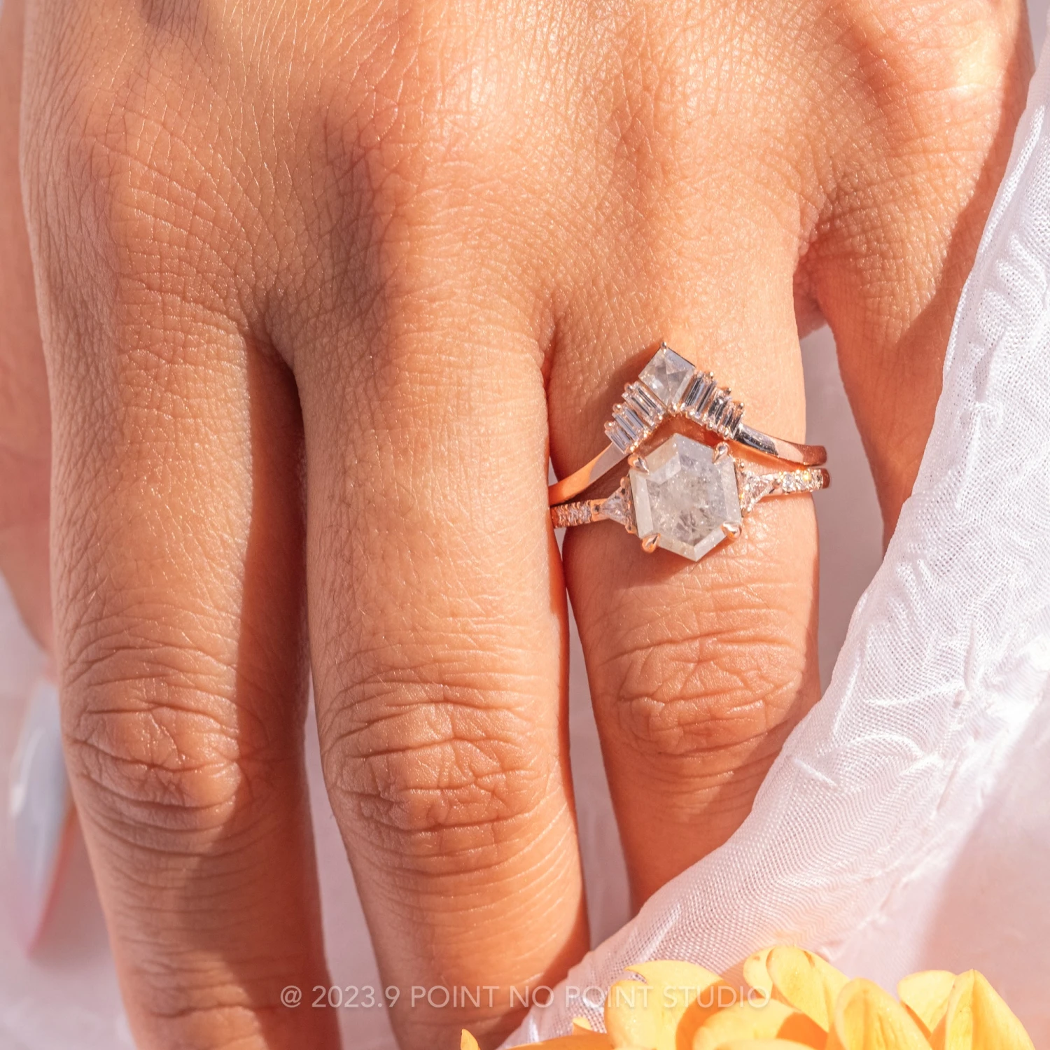 1.56 Carat Icy White Hexagon Diamond Engagement Ring, Eliza Setting, 14K Rose Gold 2 1.56 Carat Icy White Hexagon Diamond Engagement Ring, Eliza Setting, 14K Rose Gold - Image 2