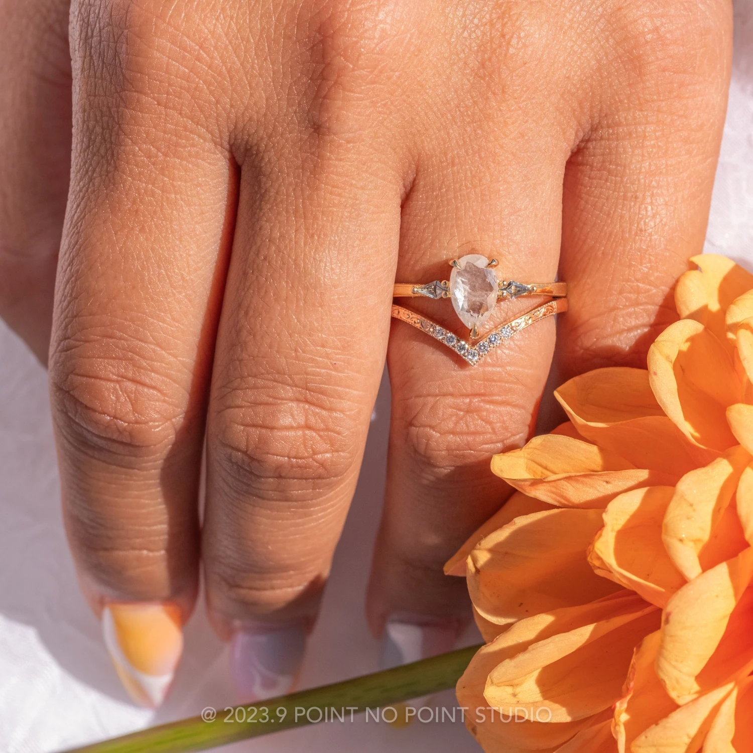 1.44 Carat Icy White Pear Diamond Engagement Ring, Vintage Zoe Setting, 14K Yellow Gold 2 1.44 Carat Icy White Pear Diamond Engagement Ring, Vintage Zoe Setting, 14K Yellow Gold - Image 2