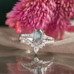 1.14 Carat Grey Hexagon Moissanite Engagement Ring, Liza Setting, Platinum -Point No Point Studio Store 20230919 SFS0102