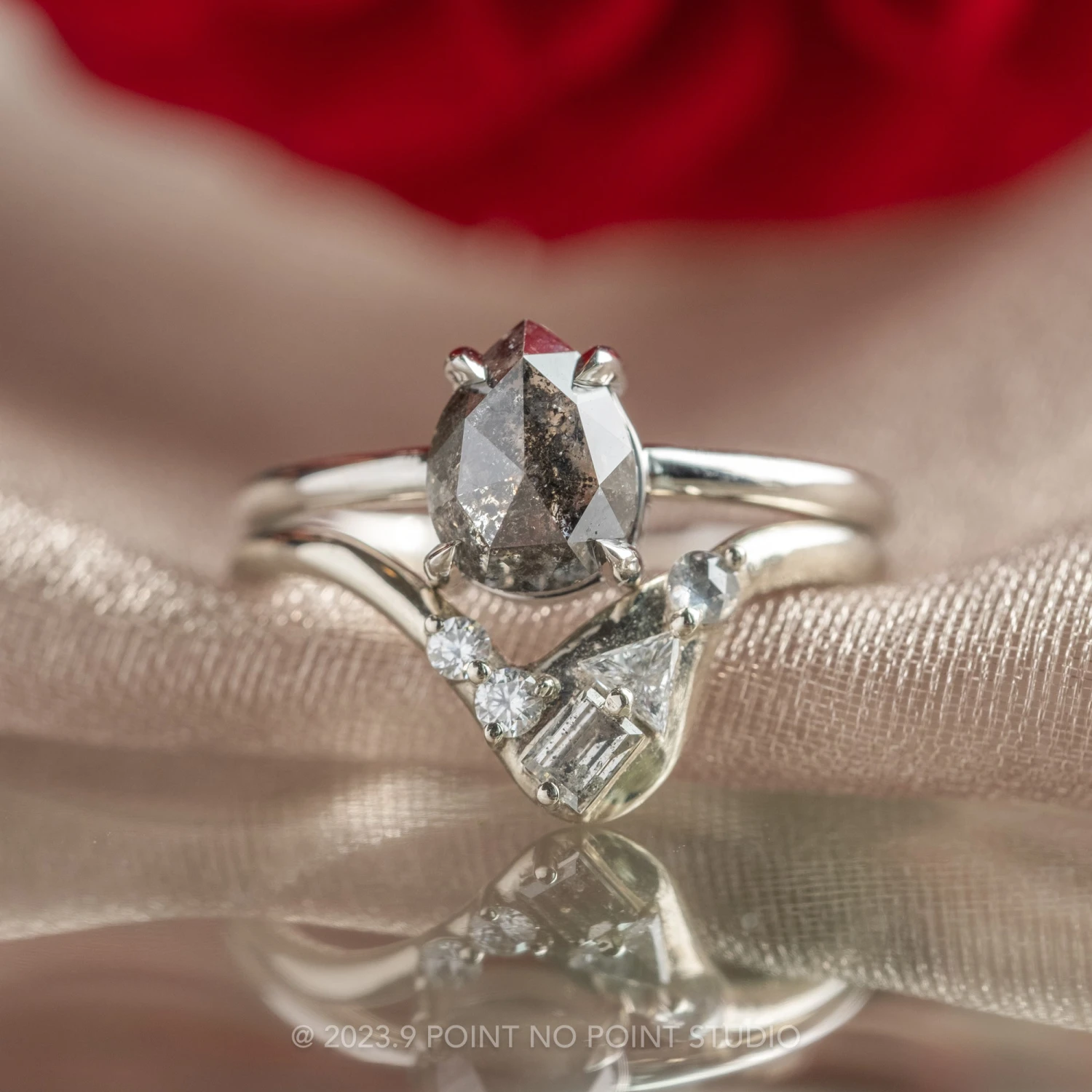 1.99 Carat Black Pear Diamond Engagement Ring, Jane Setting, Platinum 3 1.99 Carat Black Pear Diamond Engagement Ring, Jane Setting, Platinum - Image 3