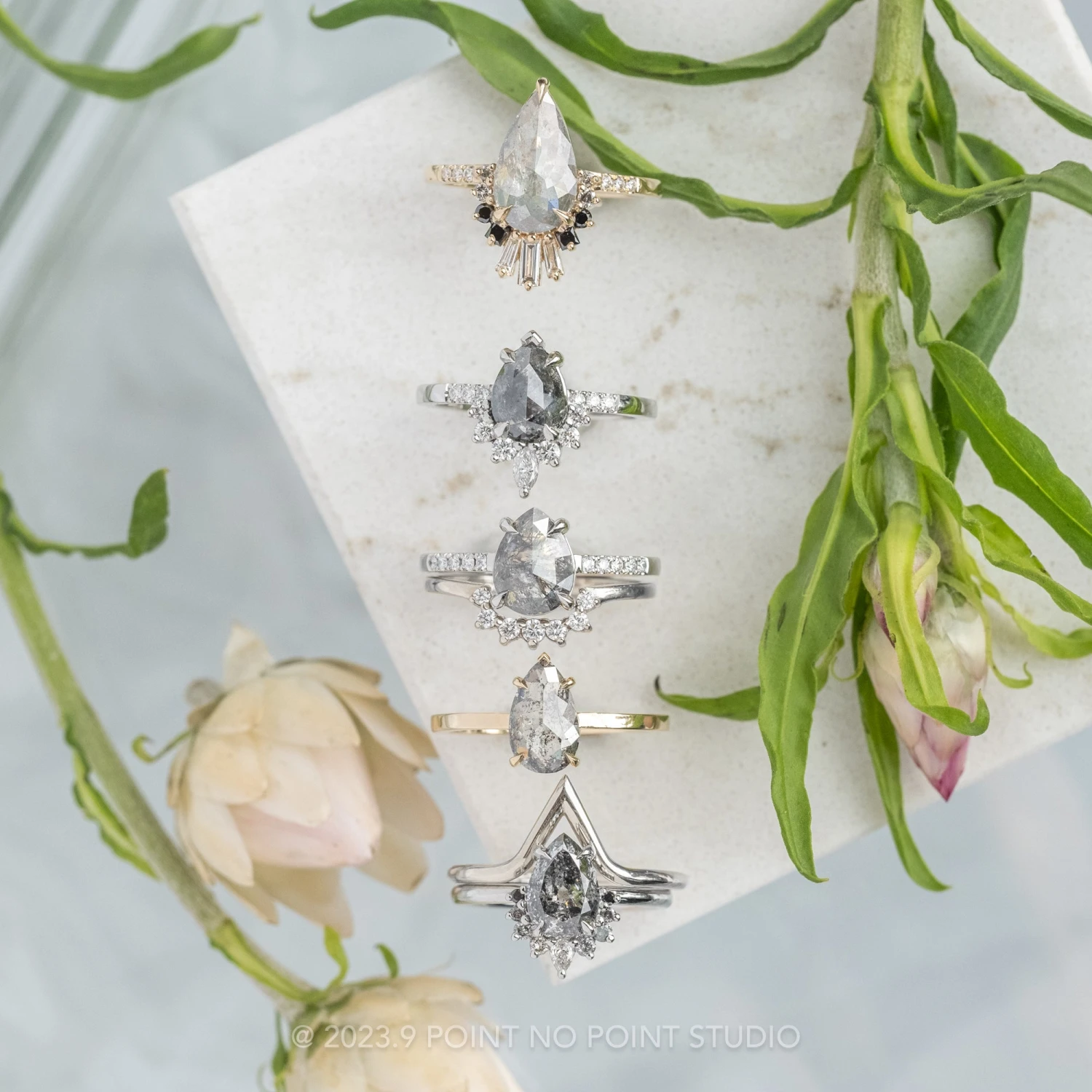 1.61 Carat Salt And Pepper Pear Diamond Engagement Ring, Jules Setting, 14k White Gold 3 1.61 Carat Salt And Pepper Pear Diamond Engagement Ring, Jules Setting, 14k White Gold - Image 3