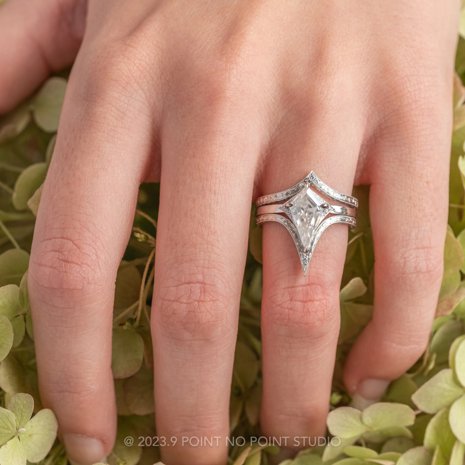 1.31 Carat Kite Moissanite And Diamond Engagement Ring, Aela Setting, Platinum 2 1.31 Carat Kite Moissanite And Diamond Engagement Ring, Aela Setting, Platinum - Image 2