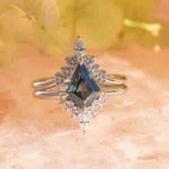 1.58 Carat Teal Kite Sapphire And Diamond Engagement Ring, Ava Setting, Platinum -Point No Point Studio Store 20231006 SFS0064