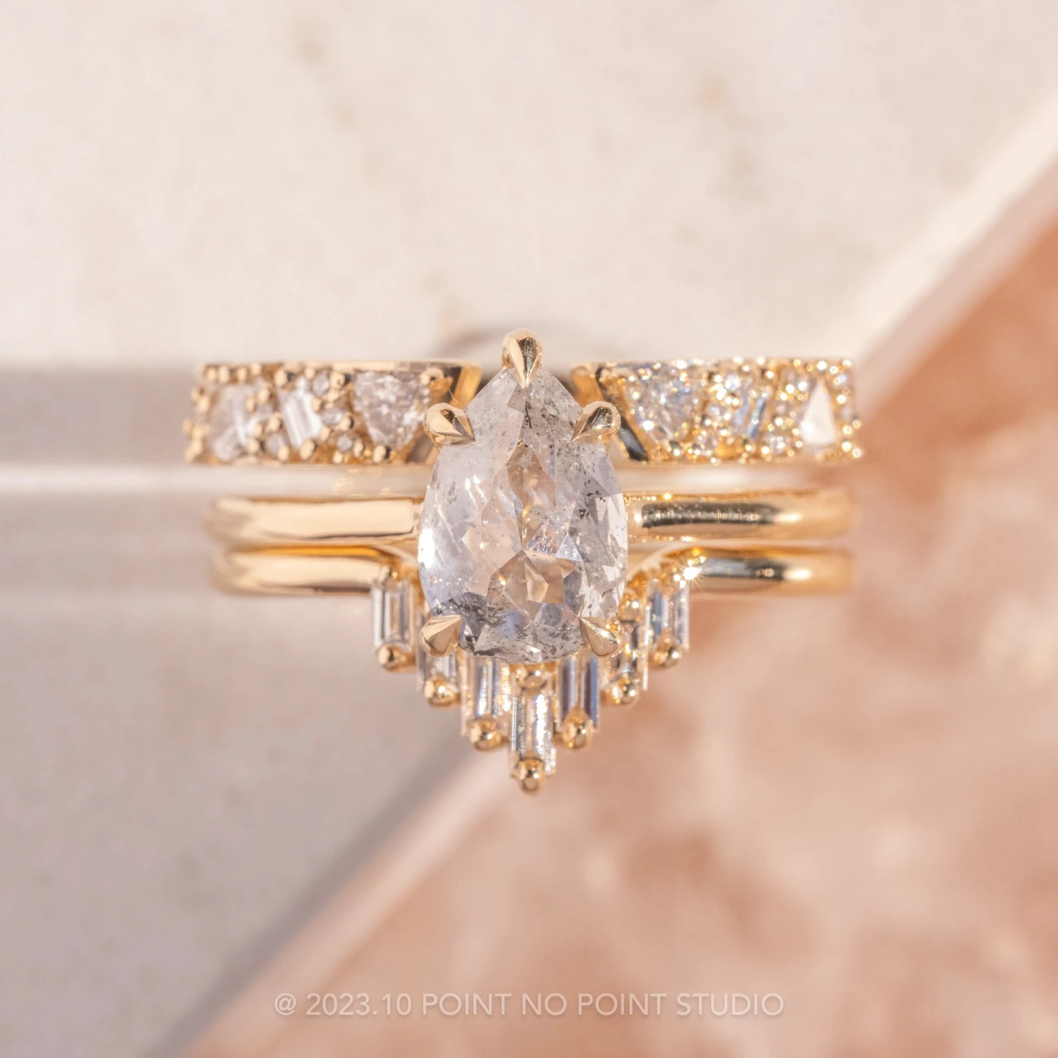 Diamond Wedding Cuff, Stardust Setting, 14K Yellow Gold 5 Diamond Wedding Cuff, Stardust Setting, 14K Yellow Gold - Image 5