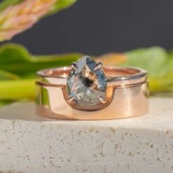 Ellipse Setting, 6mm 14k Rose Gold Wedding Band, Polished Finish -Point No Point Studio Store 20231012 SFS0026