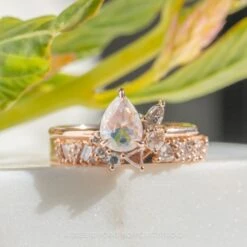 .92 Carat Icy White Pear Diamond Engagement Ring, Sammy Setting, 14K Rose Gold -Point No Point Studio Store 20231012 SFS0031