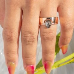 Ellipse Setting, 6mm 14k Rose Gold Wedding Band, Polished Finish -Point No Point Studio Store 20231012 SFS0047