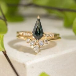 1.72 Carat Teal Kite Sapphire Engagement Ring, Jules Setting, 14K Yellow Gold -Point No Point Studio Store 20231013 SFS0021 96020bab fba0 4326 8b68 3e084175c86c