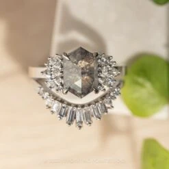 3.16 Carat Salt And Pepper Hexagon Diamond Engagement Ring, Monarch Setting, Platinum 8 3.16 Carat Salt And Pepper Hexagon Diamond Engagement Ring, Monarch Setting, Platinum -Point No Point Studio Store 20231013 SFS0024