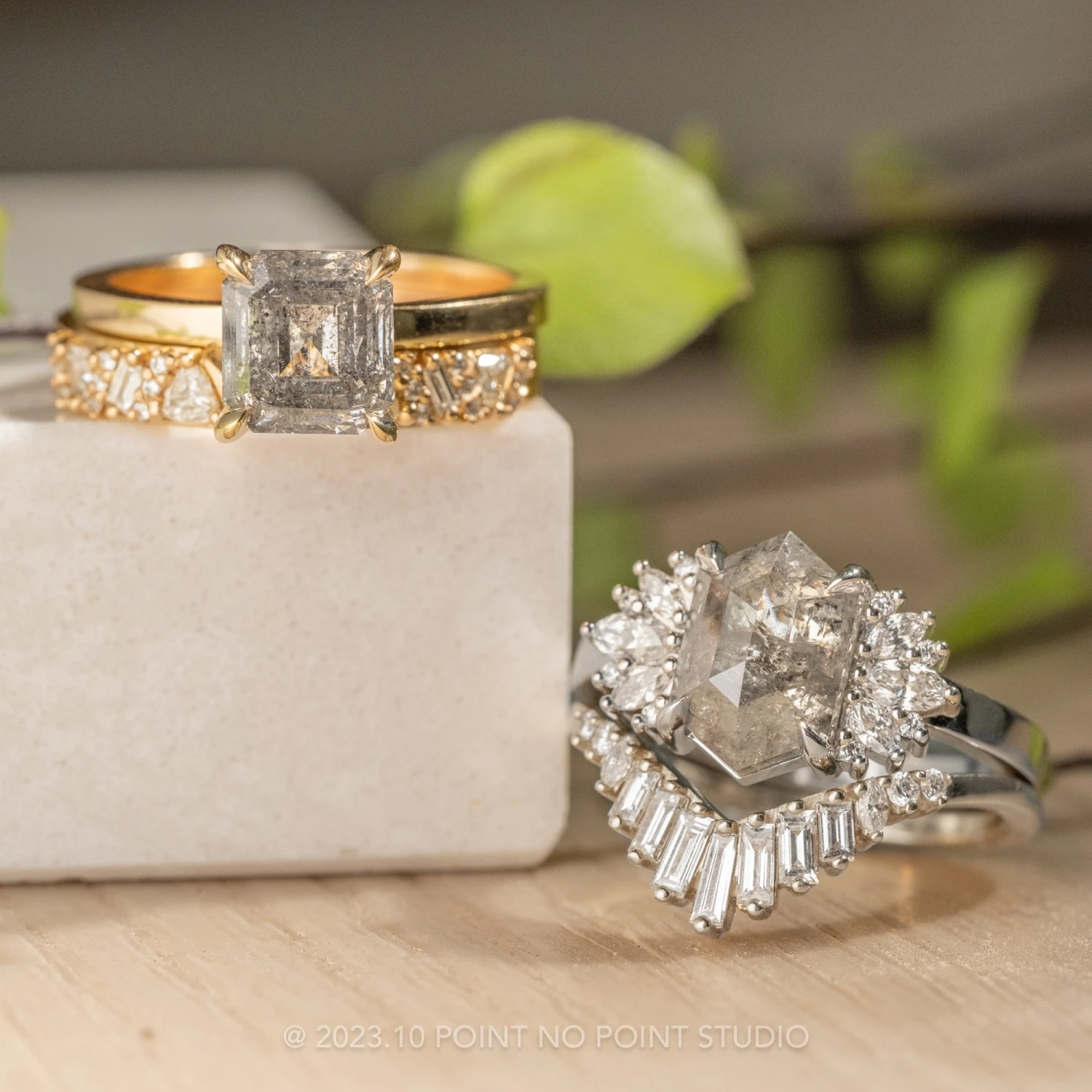 3.16 Carat Salt And Pepper Hexagon Diamond Engagement Ring, Monarch Setting, Platinum 4 3.16 Carat Salt And Pepper Hexagon Diamond Engagement Ring, Monarch Setting, Platinum - Image 4