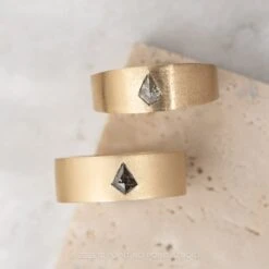 Black Speckled Kite Diamond Mens Wedding Band, Comfort Fit, 14K Yellow Gold 6 Black Speckled Kite Diamond Mens Wedding Band, Comfort Fit, 14K Yellow Gold -Point No Point Studio Store 20231020 SFS0104