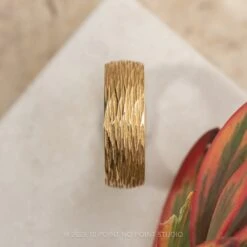 6mm Comfort Fit, 14k Yellow Gold Men's Wedding Band, Tree Bark Polished 6 6mm Comfort Fit, 14k Yellow Gold Men's Wedding Band, Tree Bark Polished -Point No Point Studio Store 20231020 SFS0105