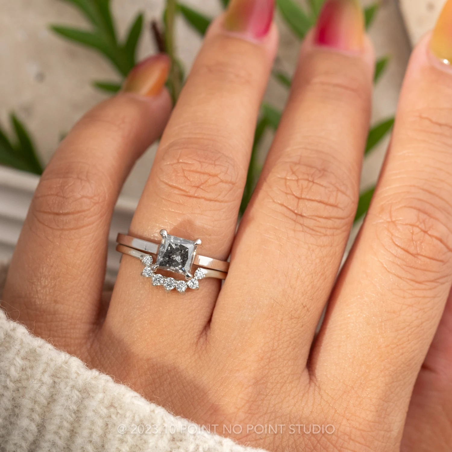 1.25 Carat Salt And Pepper Princess Cut Diamond Engagement Ring, Lark Setting, Platinum 2 1.25 Carat Salt And Pepper Princess Cut Diamond Engagement Ring, Lark Setting, Platinum - Image 2
