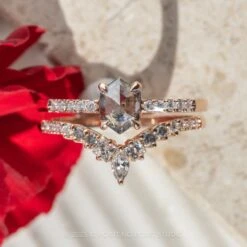 .79 Carat Salt And Pepper Hexagon Diamond Engagement Ring, Jules Setting, 14K Rose Gold -Point No Point Studio Store 20231027 SFS0065