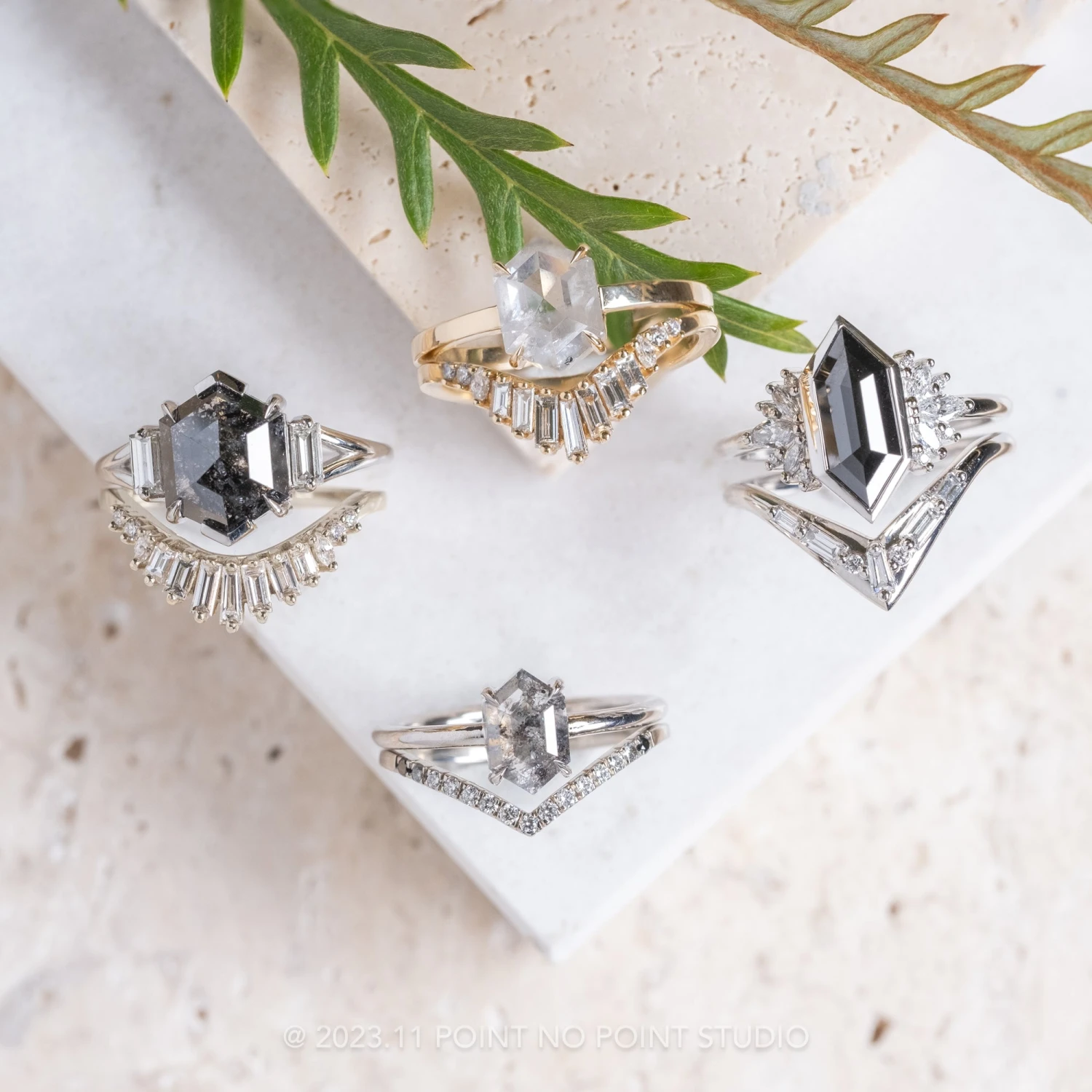 3.04 Carat Black Speckled Hexagon Diamond Engagement Ring, Split Shank Zoe Setting, Platinum 5 3.04 Carat Black Speckled Hexagon Diamond Engagement Ring, Split Shank Zoe Setting, Platinum - Image 5