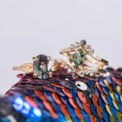 1.56 Carat Green Kite Sapphire And Diamond Engagement Ring, Empress Setting, 14K Yellow Gold -Point No Point Studio Store 20231102 SFS0044