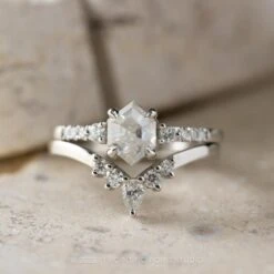 1.59 Carat Icy White Hexagon Diamond Engagement Ring, Eliza Setting, 14K White Gold -Point No Point Studio Store 20231110 SFS0077