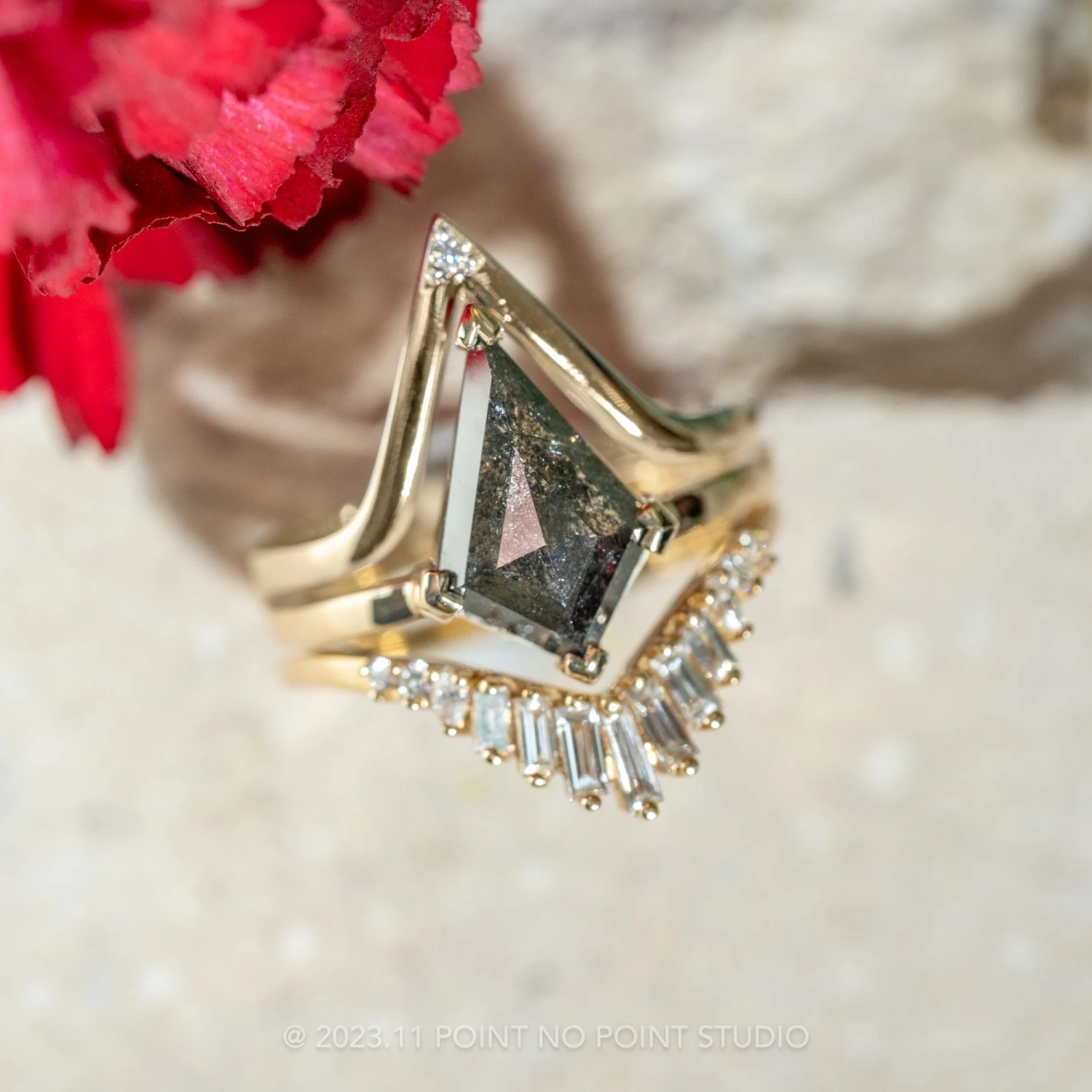 3.18 Carat Black Speckled Kite Diamond Engagement Ring, Charlize Setting, 14k Yellow Gold 3 3.18 Carat Black Speckled Kite Diamond Engagement Ring, Charlize Setting, 14k Yellow Gold - Image 3