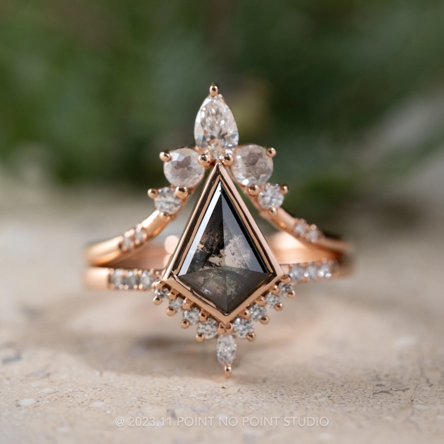 2.20 Carat Black Speckled Kite Diamond Engagement Ring, Bezel Avaline Setting, 14K Rose Gold 3 2.20 Carat Black Speckled Kite Diamond Engagement Ring, Bezel Avaline Setting, 14K Rose Gold - Image 3