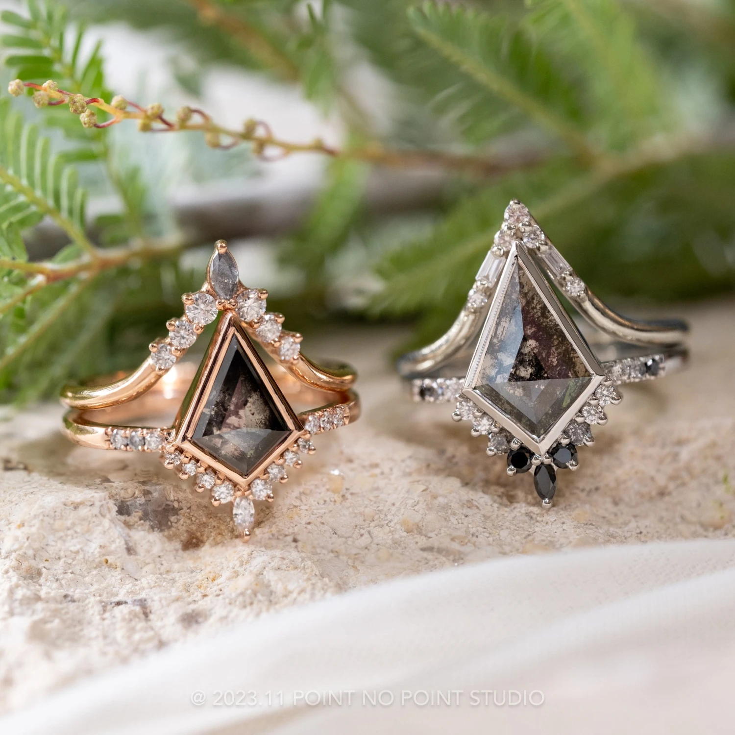 2.20 Carat Black Speckled Kite Diamond Engagement Ring, Bezel Avaline Setting, 14K Rose Gold 4 2.20 Carat Black Speckled Kite Diamond Engagement Ring, Bezel Avaline Setting, 14K Rose Gold - Image 4